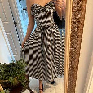 Gunne Sax by Jessica McClintock black and white striped strapless dress